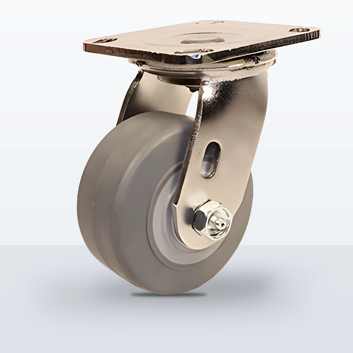 Stainless Steel 4" Thermoplastic Rubber Caster, Top Plate, 350 lb Capacity - Delrin Bearing