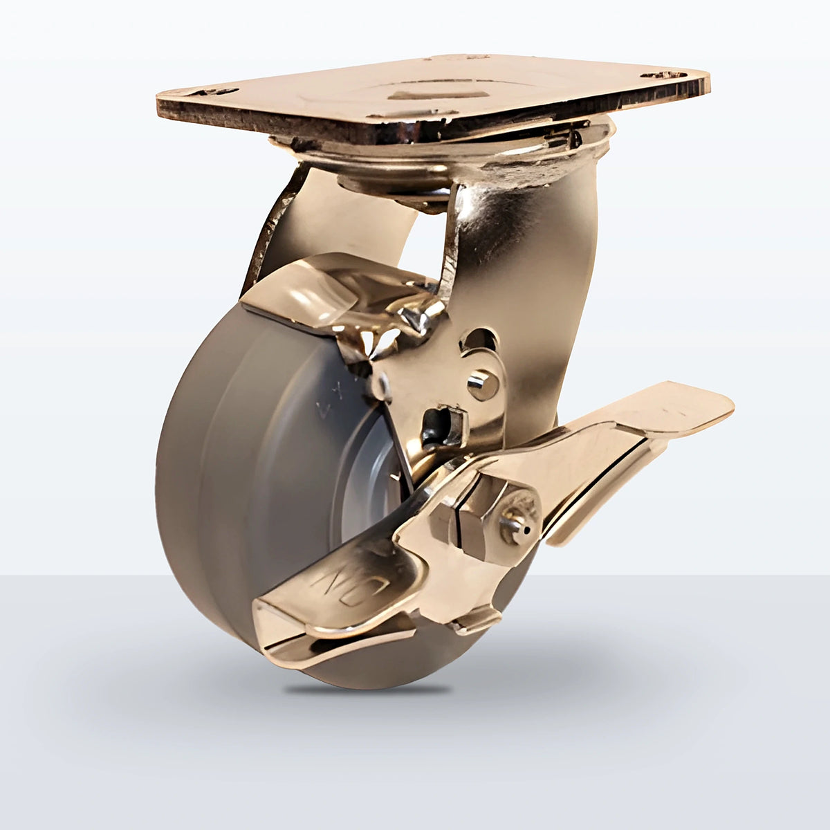Stainless Steel 4" Thermoplastic Rubber Caster, Top Plate, 350 lb Capacity - Delrin Bearing
