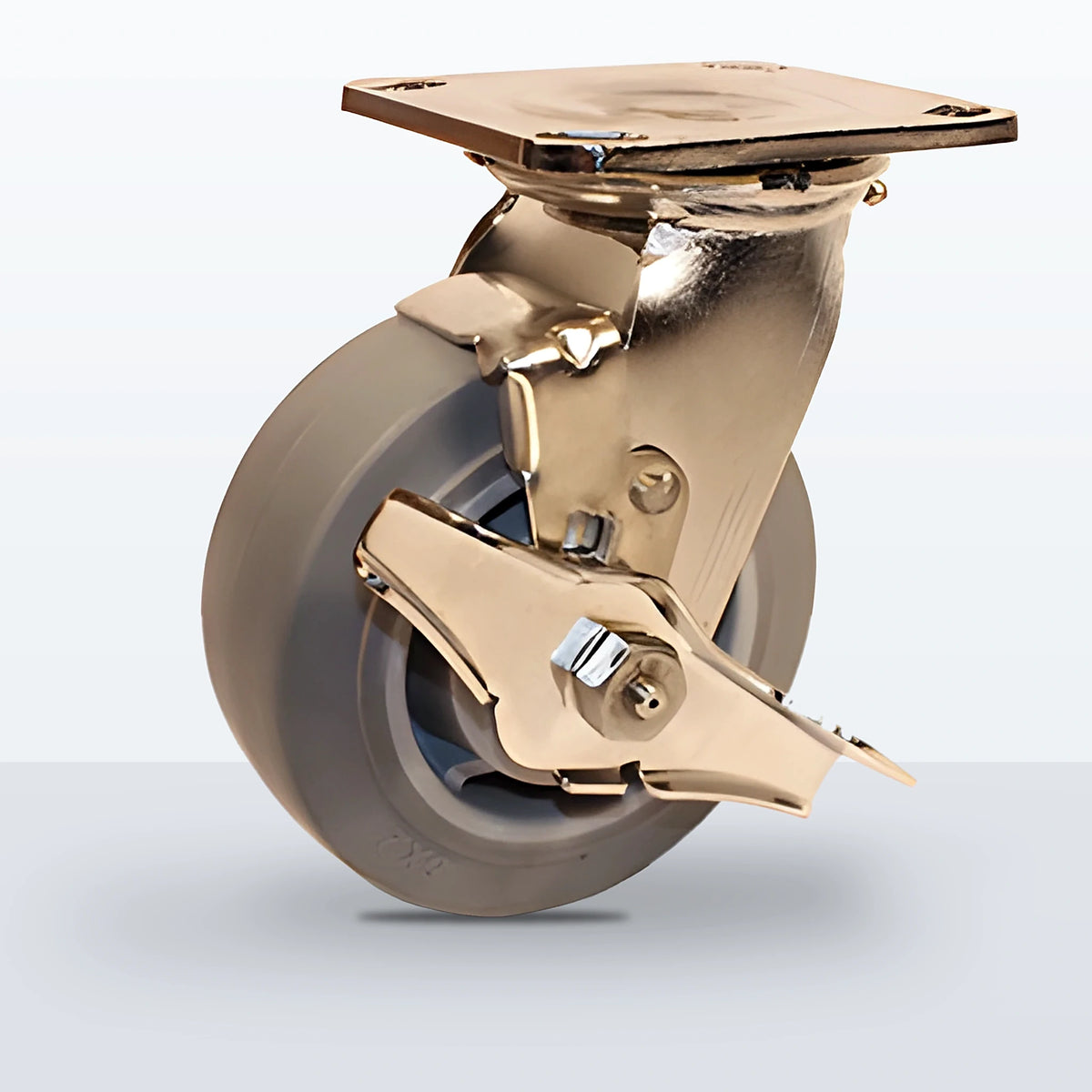 Stainless Steel 5" Thermoplastic Rubber Caster, Top Plate, 350 lb Capacity - Delrin Bearing