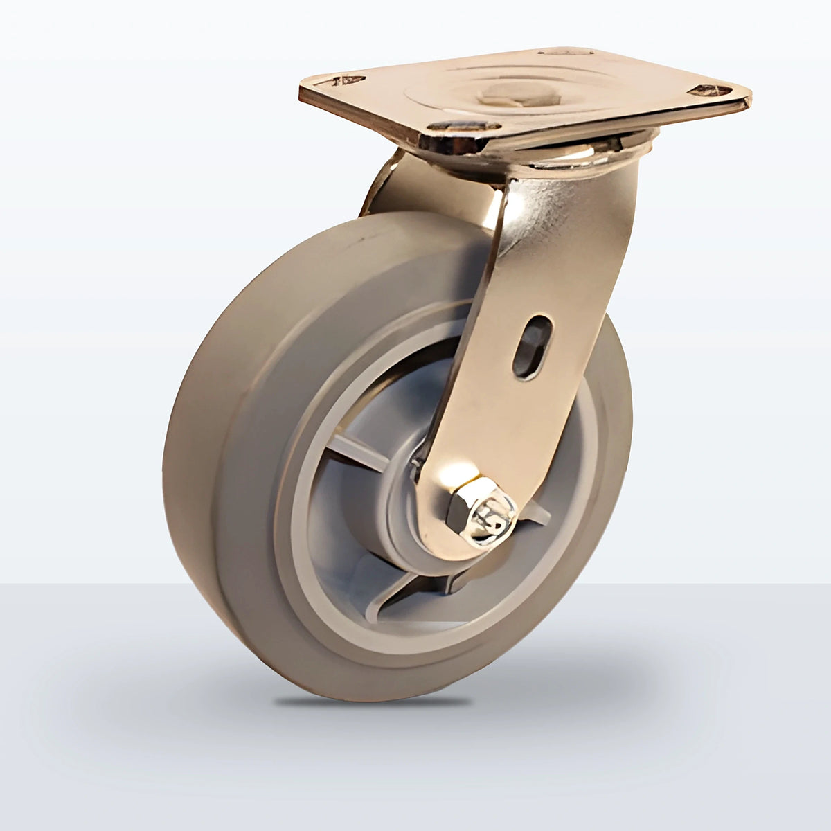 Stainless Steel 6" Thermoplastic Rubber Caster, Top Plate, 500 lb Capacity - Delrin Bearing