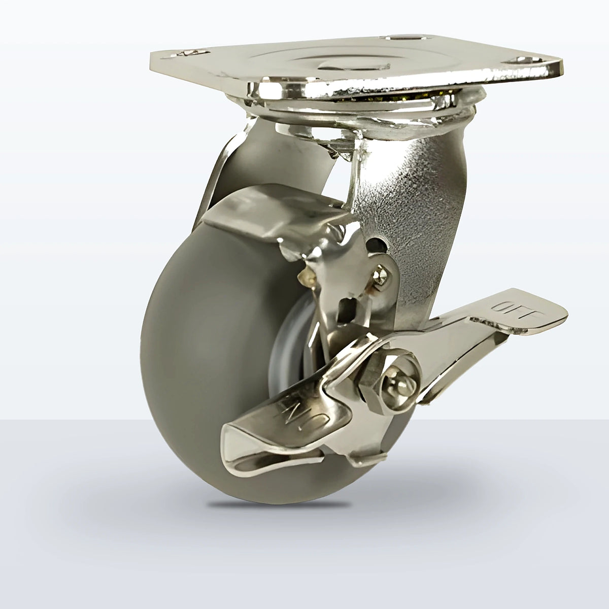 Stainless Steel 4" Thermoplastic Rubber Caster, Top Plate, 350 lb Capacity - Delrin Bearing, 4 X 4-1/2 Plate