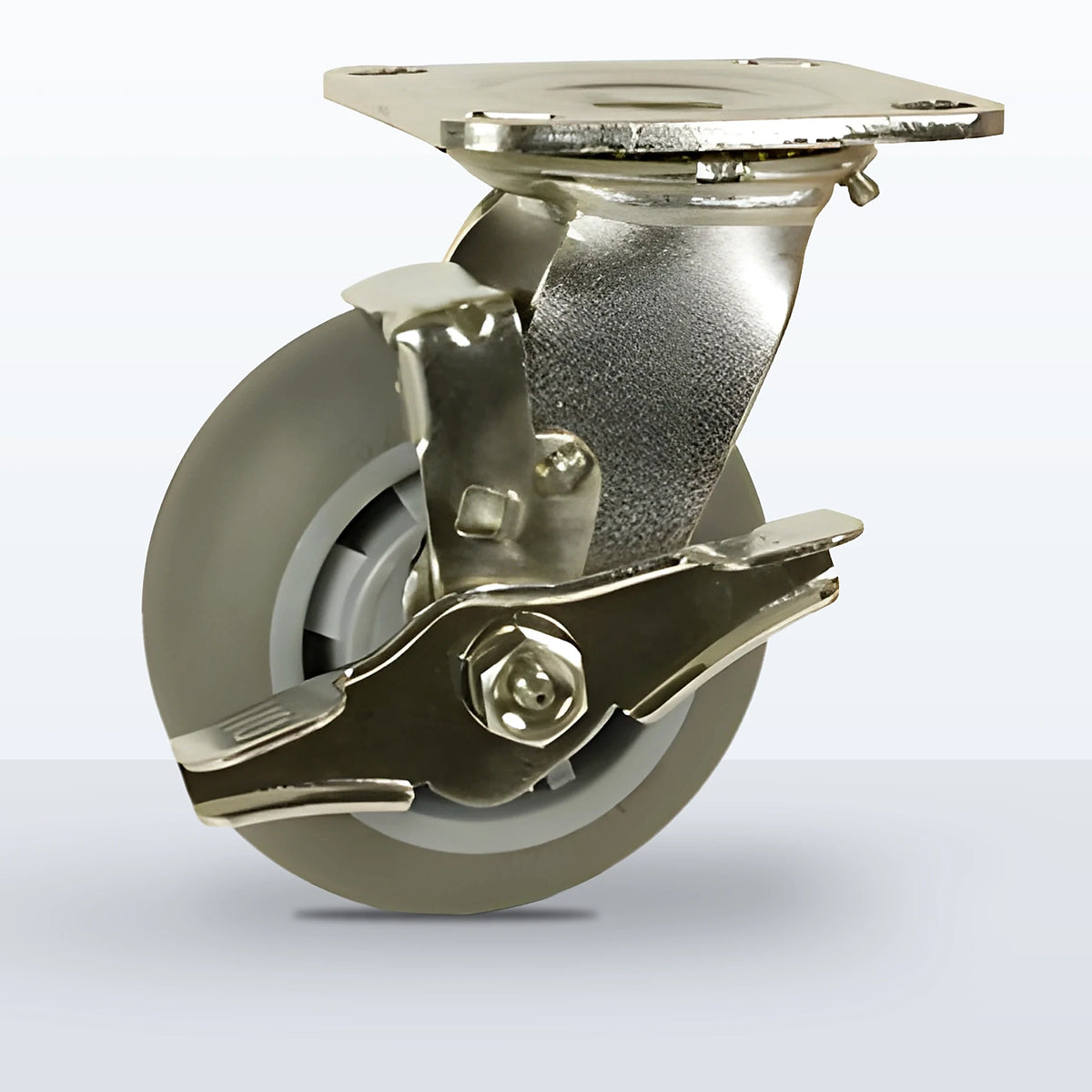 Stainless Steel 5" Thermoplastic Rubber Caster, Top Plate, 350 lb Capacity - Delrin Bearing, 4 X 4-1/2 Plate