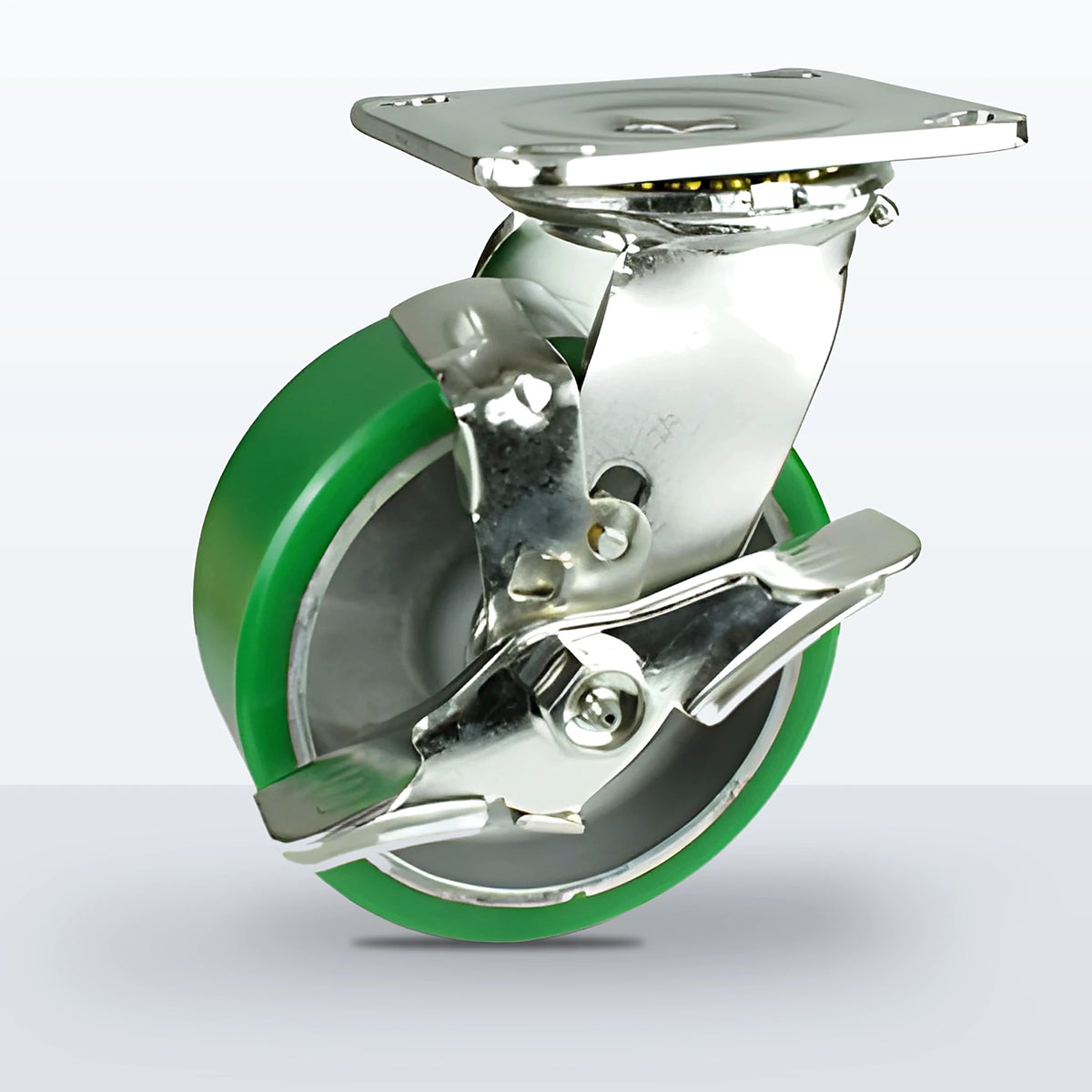 Stainless Steel 5" Polyurethane on Aluminum Caster, Top Plate, 900 lb Capacity - Delrin Bearing