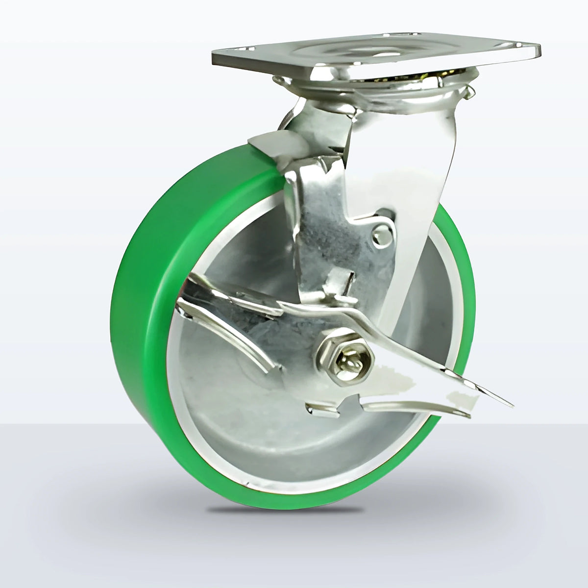 Stainless Steel 6" Polyurethane on Aluminum Caster, Top Plate, 1200 lb Capacity - Delrin Bearing