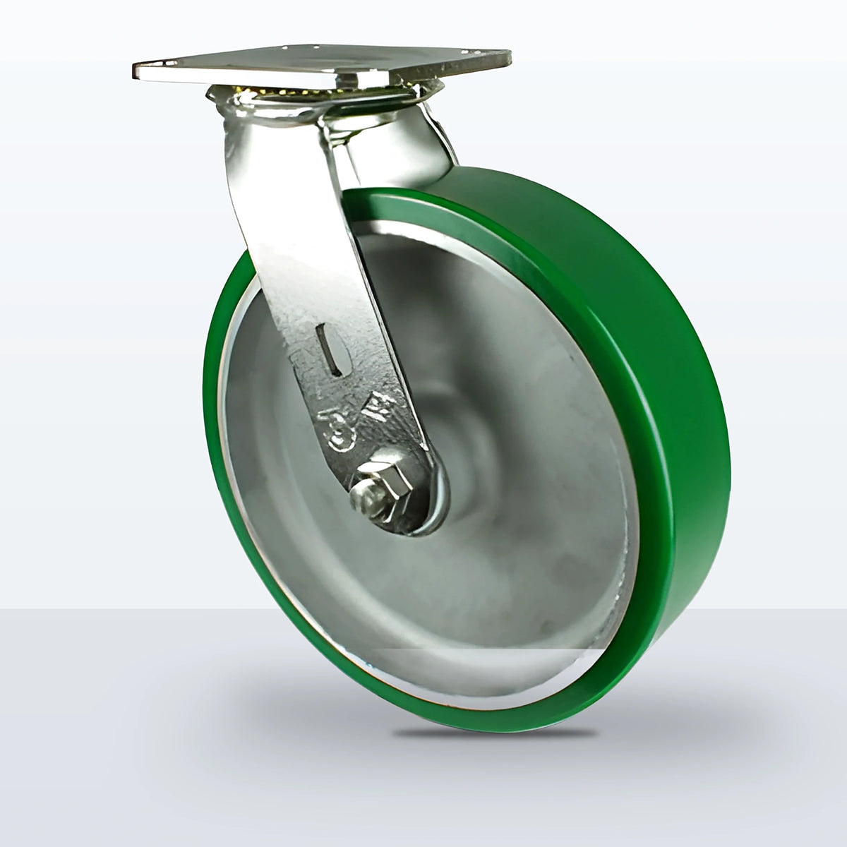 Stainless Steel 8" Polyurethane on Aluminum Caster, Top Plate, 1250 lb Capacity - Delrin Bearing