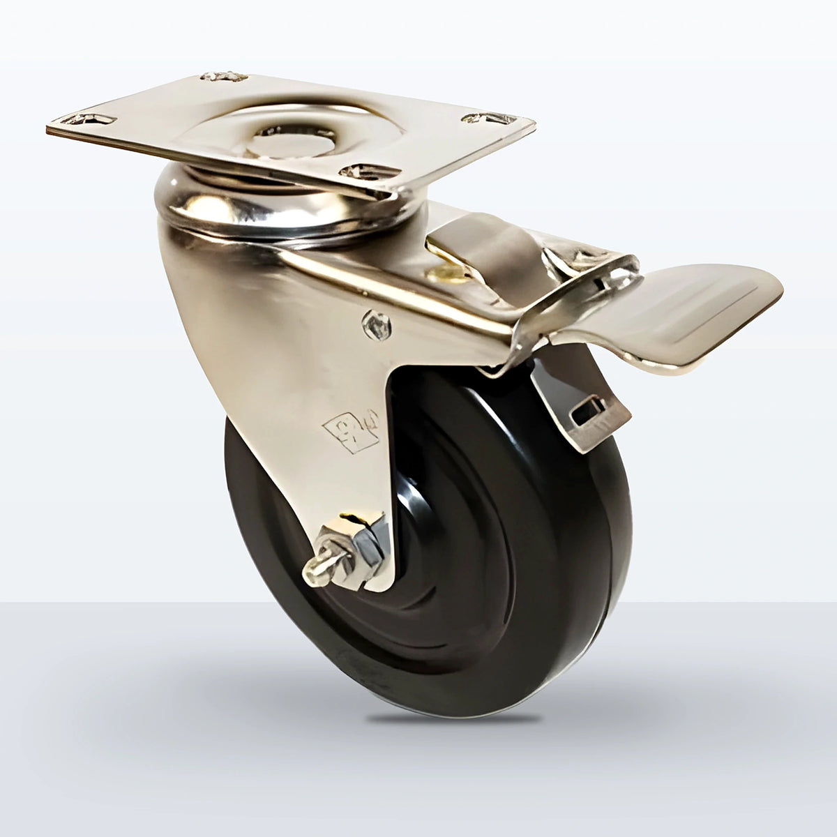 Stainless Steel 4" Soft Rubber Caster, Top Plate, 220 lb Capacity - Plain, 2-3/8 X 3-5/8 Plate