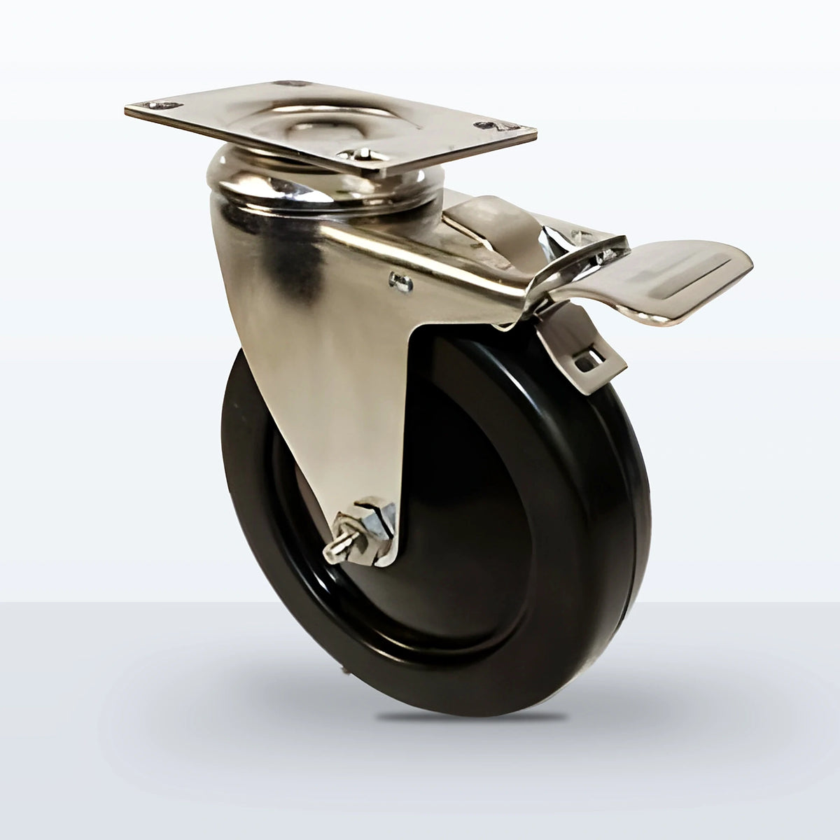Stainless Steel 5" Soft Rubber Caster, Top Plate, 250 lb Capacity - Plain, 2-3/8 X 3-5/8 Plate