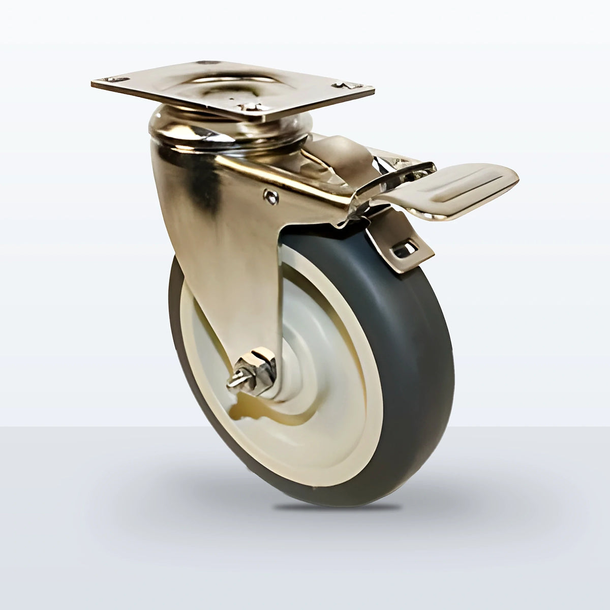 Stainless Steel 5" Thermoplastic Rubber on Polyolefin Caster, Top Plate, 300 lb Capacity - Plain with Stainless Steel Bushing