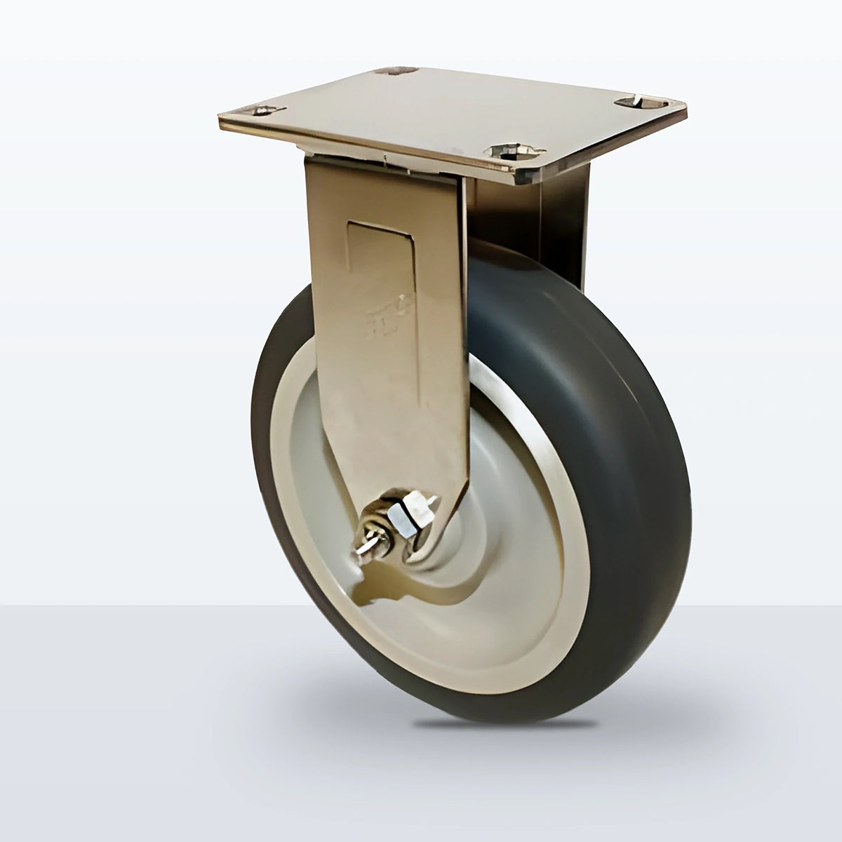 Stainless Steel 5" Thermoplastic Rubber on Polyolefin Caster, Top Plate, 300 lb Capacity - Plain with Stainless Steel Bushing