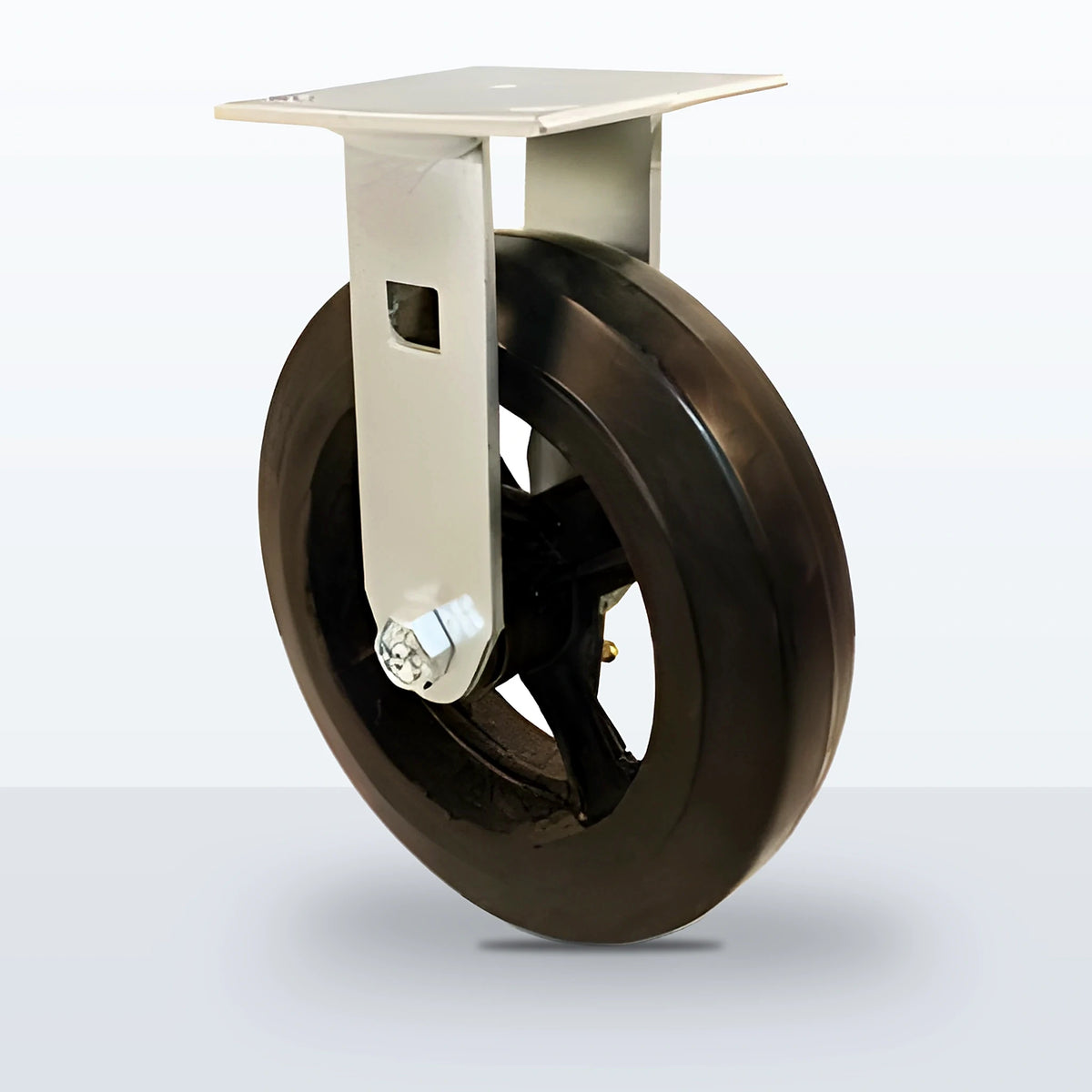 8" Rubber on Cast Iron Caster, Top Plate, 600 lb Capacity - Roller Bearing, 4 X 4-1/2 Plate, 9-1/2" Overall Height