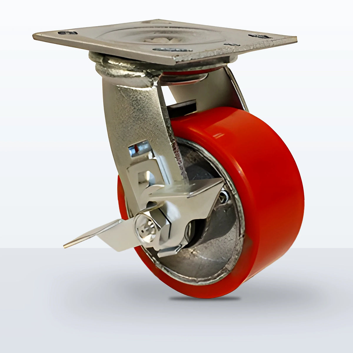 4" Polyurethane on Cast Iron Caster, Top Plate, 800 lb Capacity - Roller Bearing, 4 X 4-1/2 Plate, 5-5/8" Overall Height