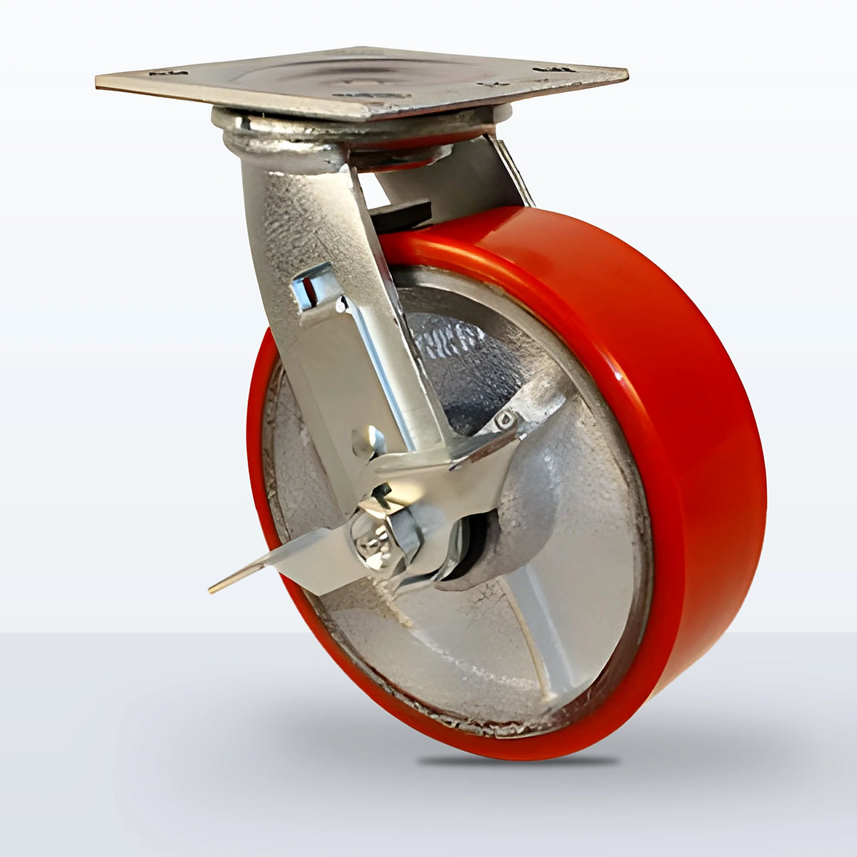 6" Polyurethane on Cast Iron Caster, Top Plate, 1200 lb Capacity - Roller Bearing, 4 X 4-1/2 Plate, 7-1/2" Overall Height