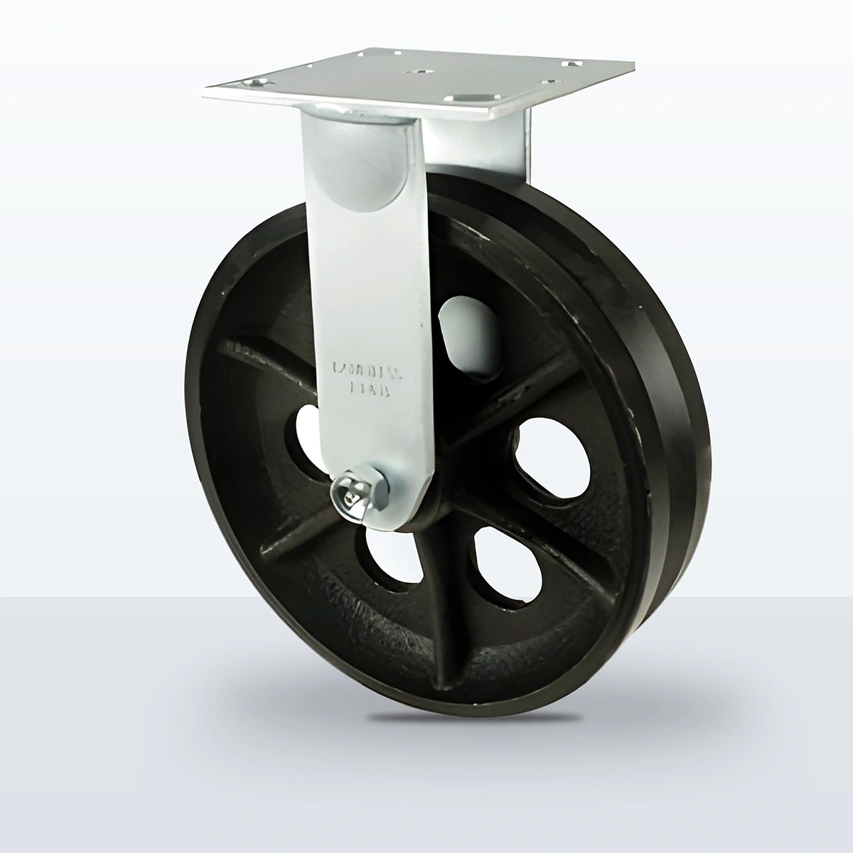 8" V-groove Cast Iron Caster, Top Plate, 1200 lb Capacity - Roller Bearing, 4 X 4-1/2 Plate, 9-1/2" Overall Height