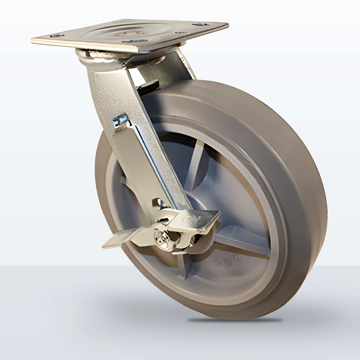 8" Thermoplastic Rubber Caster, Top Plate, 600 lb Capacity - Roller Bearing, 4 X 4-1/2 Plate, 9-1/2" Overall Height