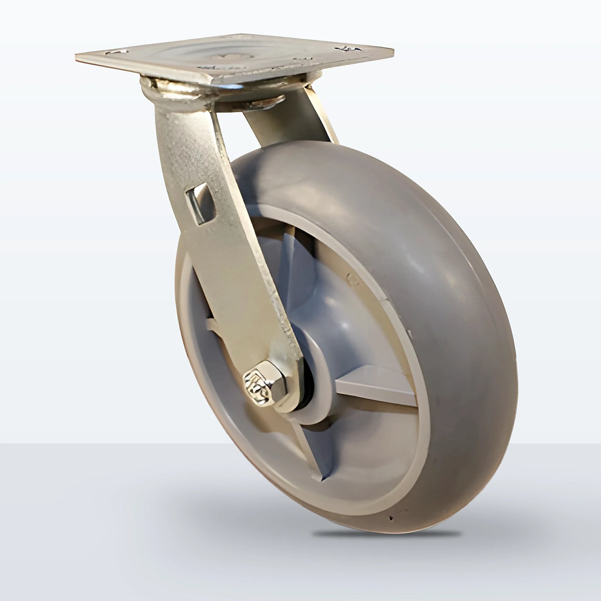 8" Thermoplastic Rubber Caster, Top Plate, 600 lb Capacity - Roller Bearing, 4 X 4-1/2 Plate, 9-1/2" Overall Height, Zinc
