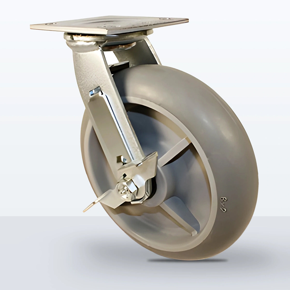 8" Thermoplastic Rubber Caster, Top Plate, 600 lb Capacity - Roller Bearing, 4 X 4-1/2 Plate, 9-1/2" Overall Height, Zinc