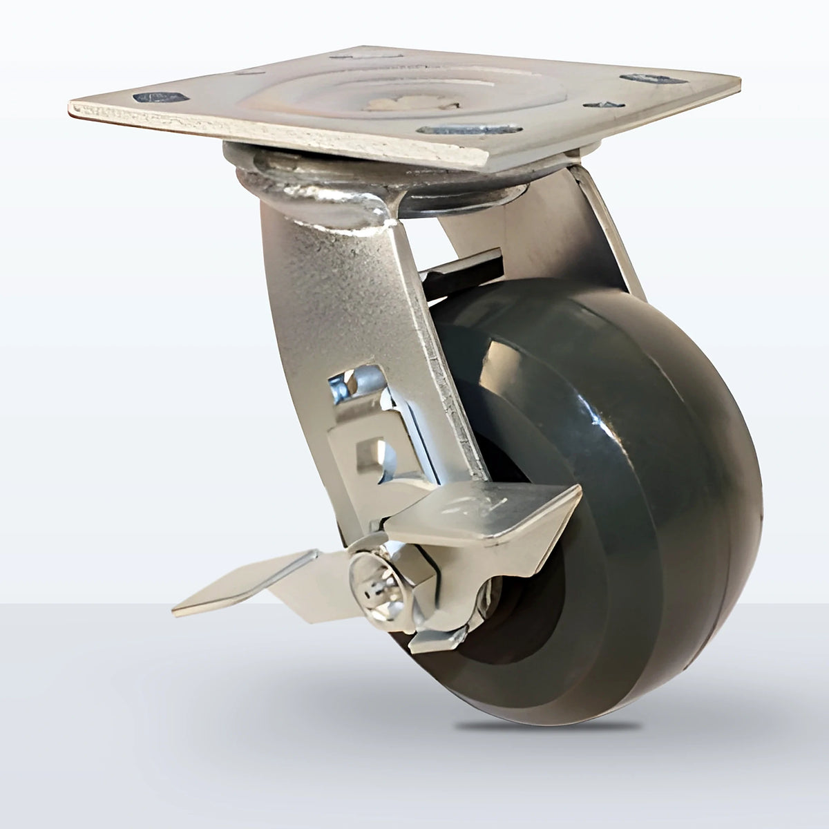 4" Premium Solid Polyurethane Caster, Top Plate, 1000 lb Capacity - Roller Bearing, 4 X 4-1/2 Plate, 5-5/8" Overall Height