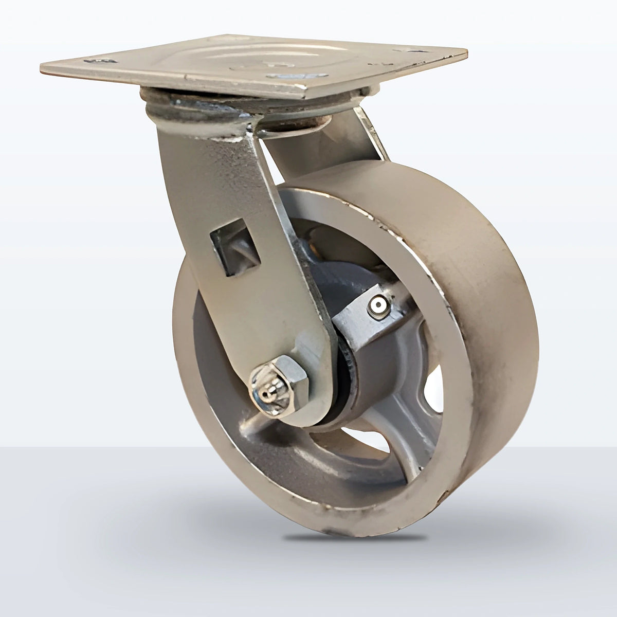 5" Cast Iron Caster, Top Plate, 1000 lb Capacity - Roller Bearing, 4 X 4-1/2 Plate, 6-1/2" Overall Height, Zinc