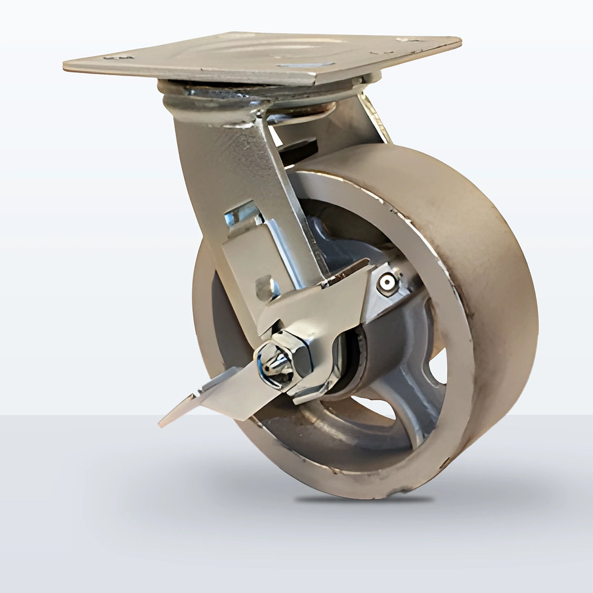 5" Cast Iron Caster, Top Plate, 1000 lb Capacity - Roller Bearing, 4 X 4-1/2 Plate, 6-1/2" Overall Height, Zinc