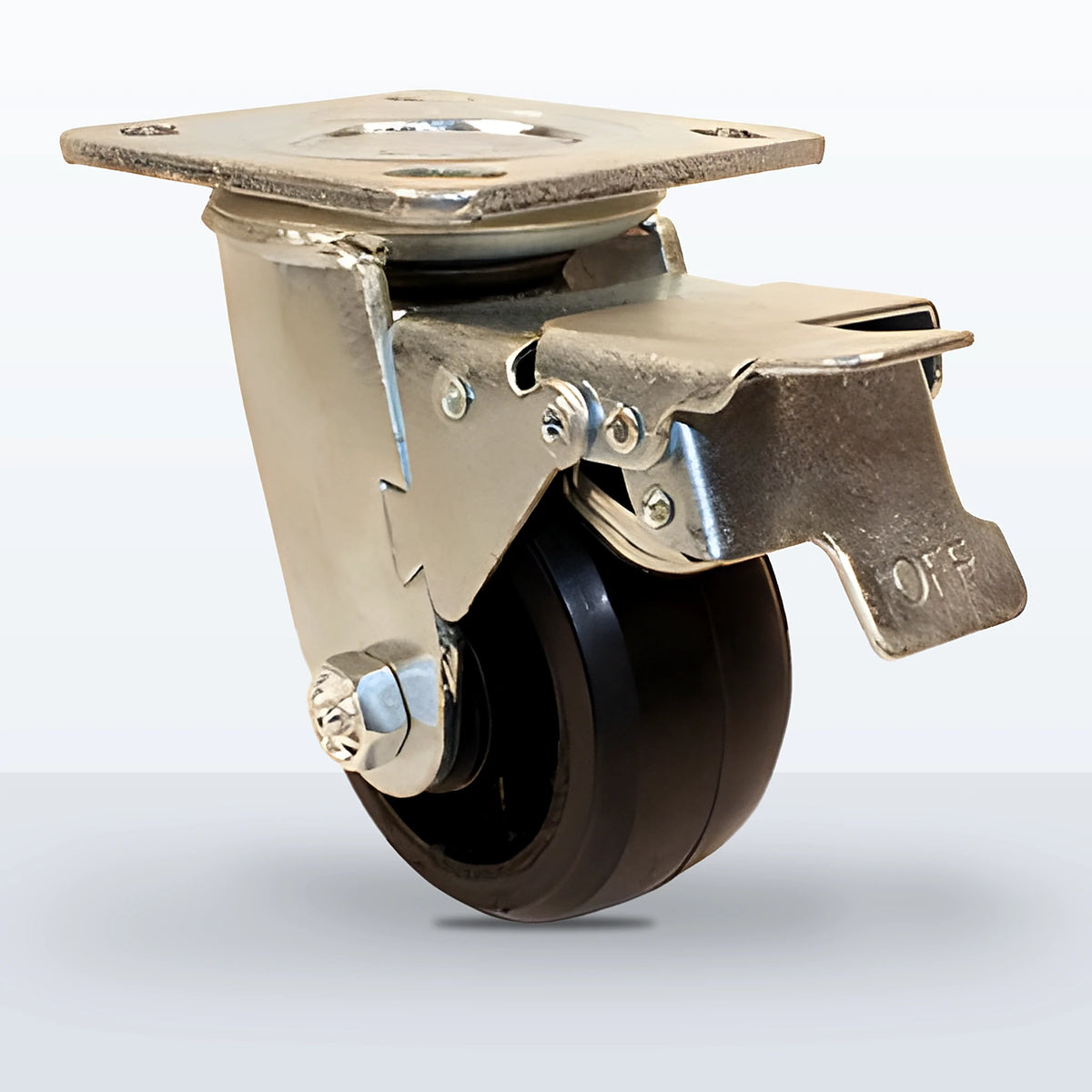 4" Rubber on Cast Iron Caster, Top Plate, 400 lb Capacity - Roller Bearing, 4 X 4-1/2 Plate, 5-5/8" Overall Height