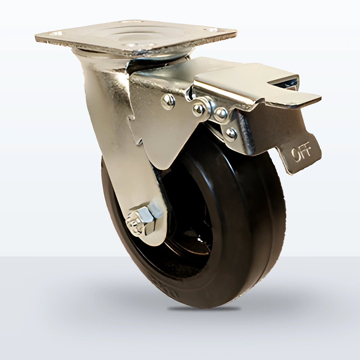 6" Rubber on Cast Iron Caster, Top Plate, 550 lb Capacity - Roller Bearing, 4 X 4-1/2 Plate, 7-1/2" Overall Height