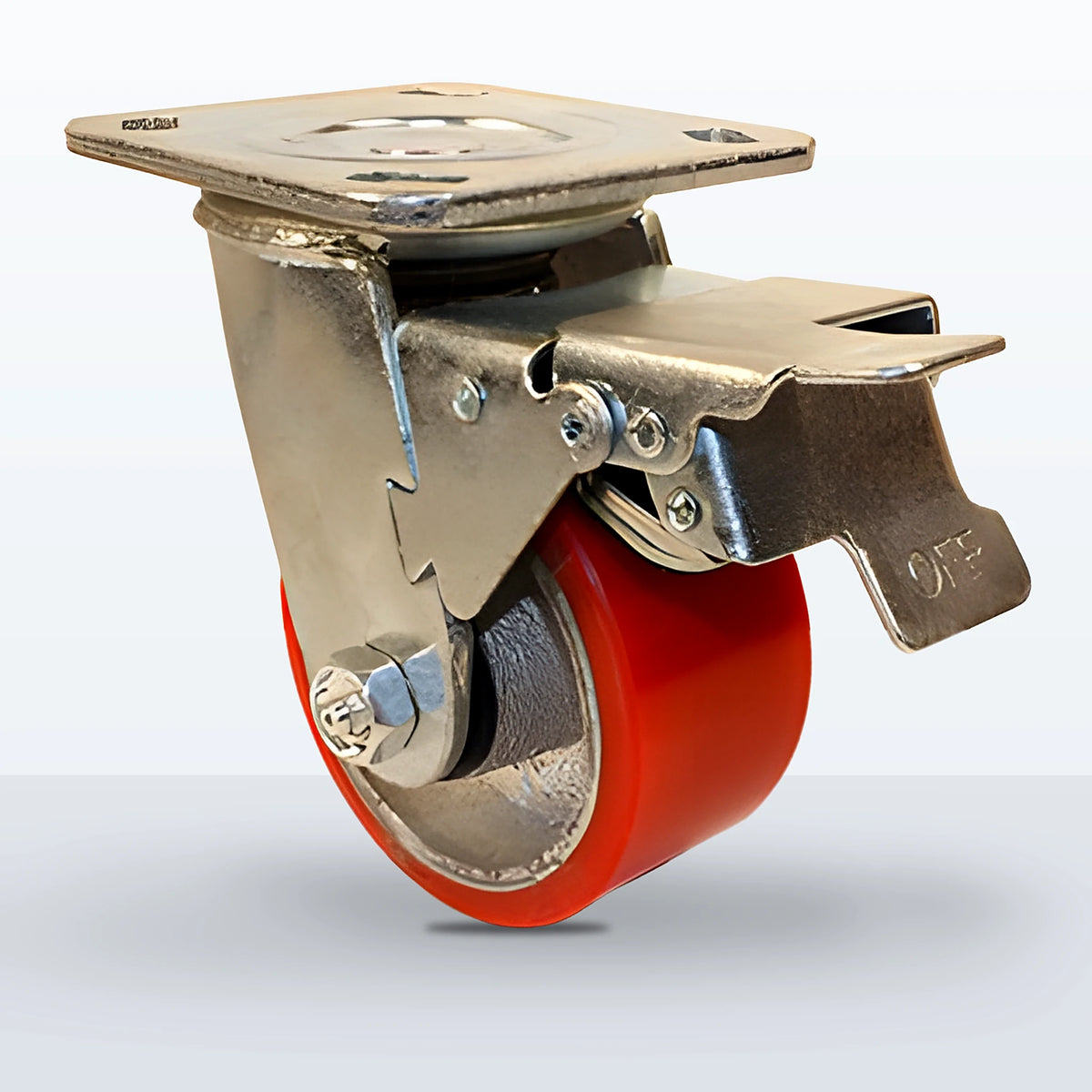 4" Polyurethane on Cast Iron Caster, Top Plate, 800 lb Capacity - Roller Bearing, 4 X 4-1/2 Plate, 5-5/8" Overall Height