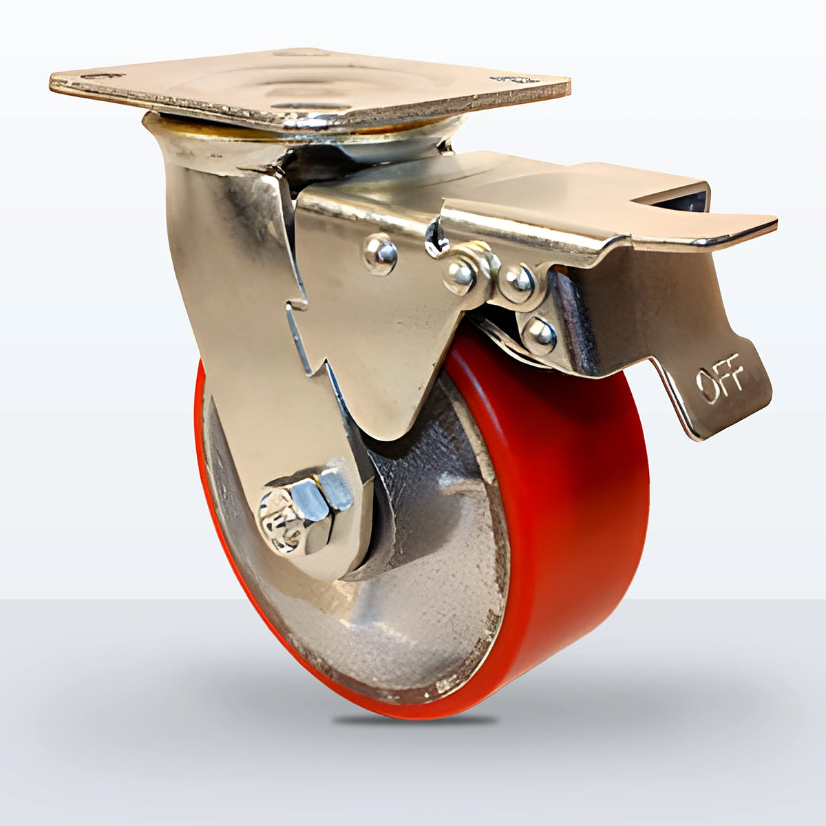 5" Polyurethane on Cast Iron Caster, Top Plate, 1100 lb Capacity - Roller Bearing, 4 X 4-1/2 Plate, 6-1/2" Overall Height