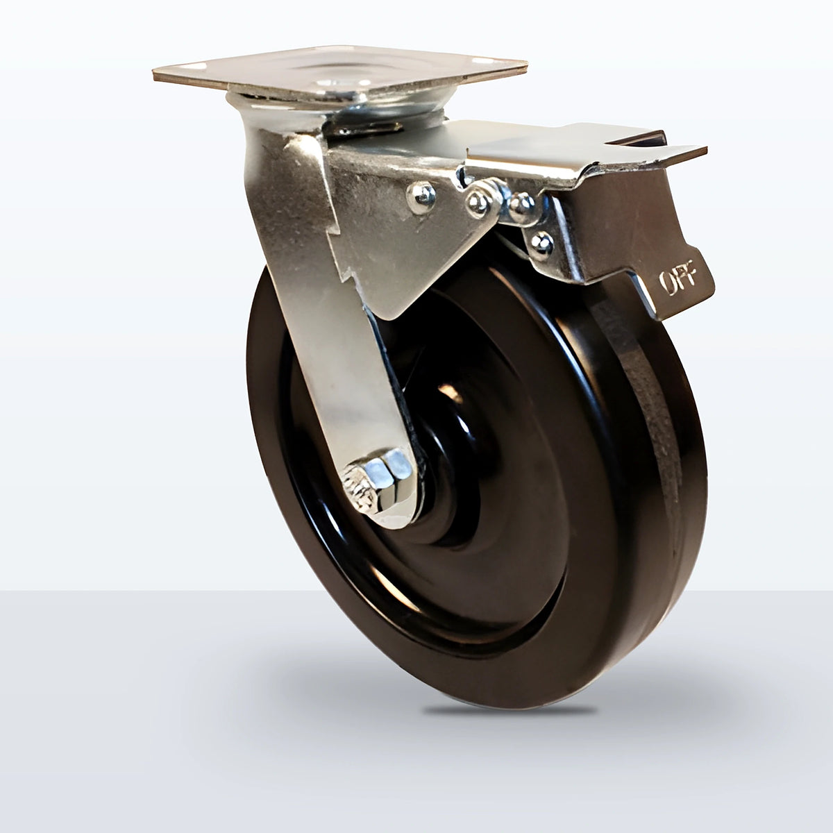 8" Phenolic Caster, Top Plate, 1250 lb Capacity - Roller Bearing, 4 X 4-1/2 Plate, 9-1/2" Overall Height
