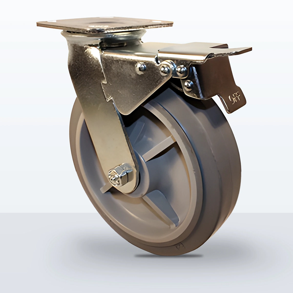 8" Thermoplastic Rubber Caster, Top Plate, 600 lb Capacity - Roller Bearing, 4 X 4-1/2 Plate, 9-1/2" Overall Height