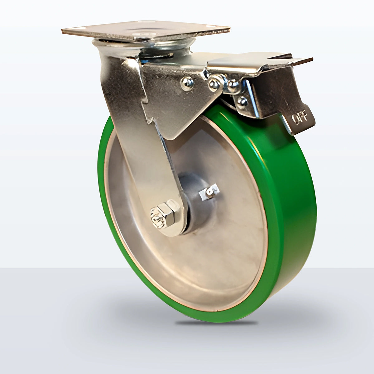 8" Polyurethane on Aluminum Caster, Top Plate, 1250 lb Capacity - Roller Bearing, 4 X 4-1/2 Plate