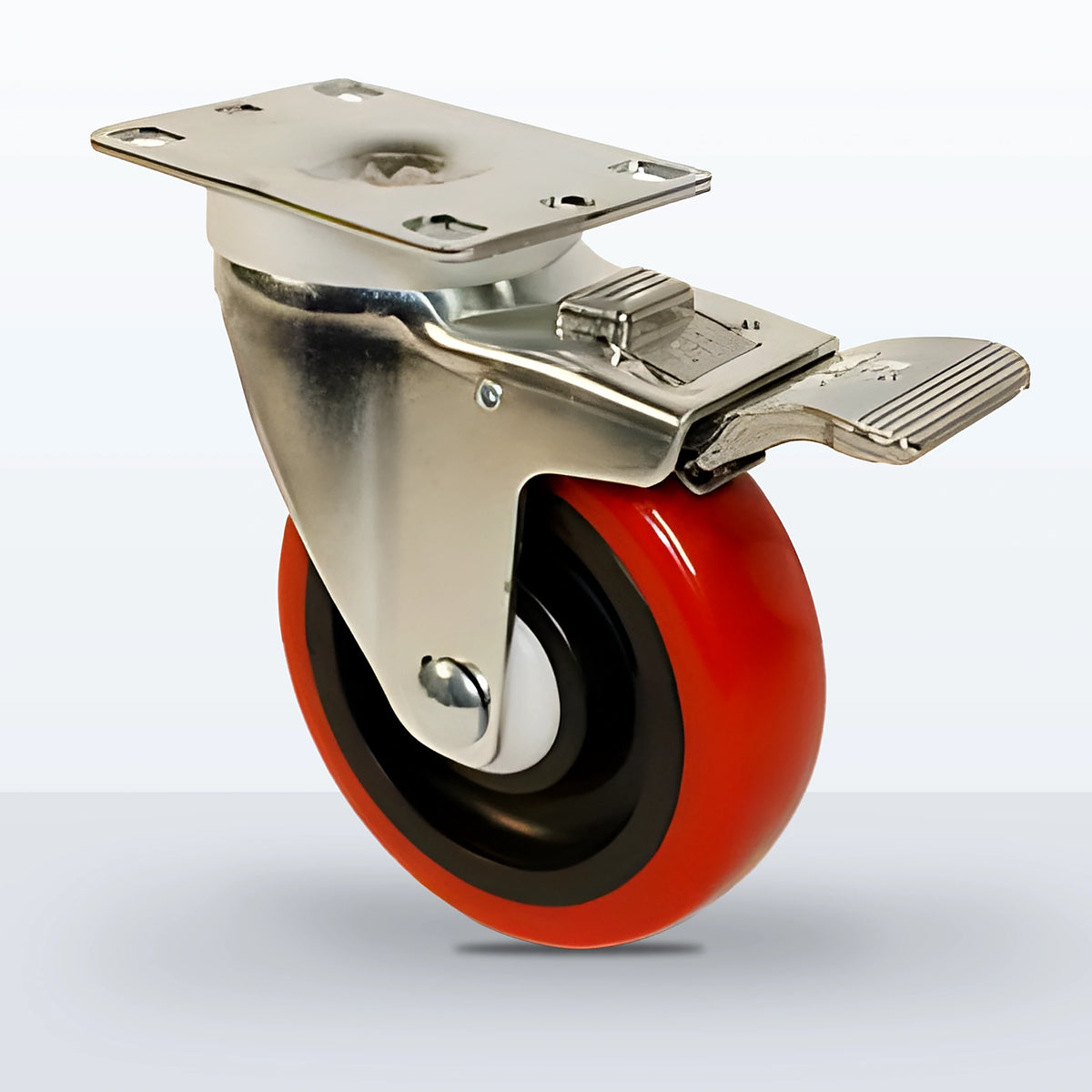 4" Polyurethane on Polypropylene Caster, Top Plate, 300 lb Capacity - Delrin with Steel Bushing