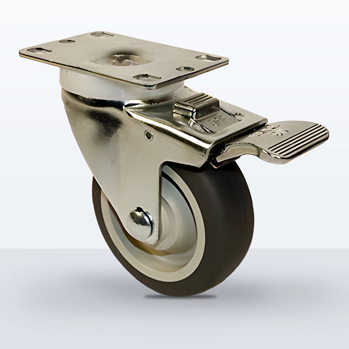 3-1/2" Thermoplastic Rubber on Polypropylene Caster, Top Plate, 230 lb Capacity - Ball Bearing with Full Thread Guard