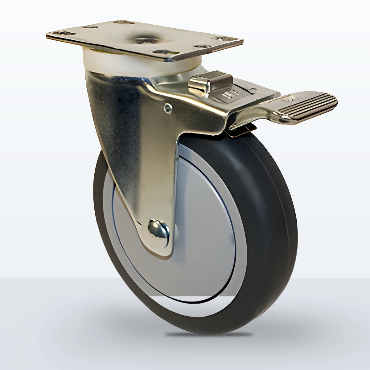 5" Thermoplastic Rubber on Polypropylene Caster, Top Plate, 300 lb Capacity - Ball Bearing with Full Thread Guard