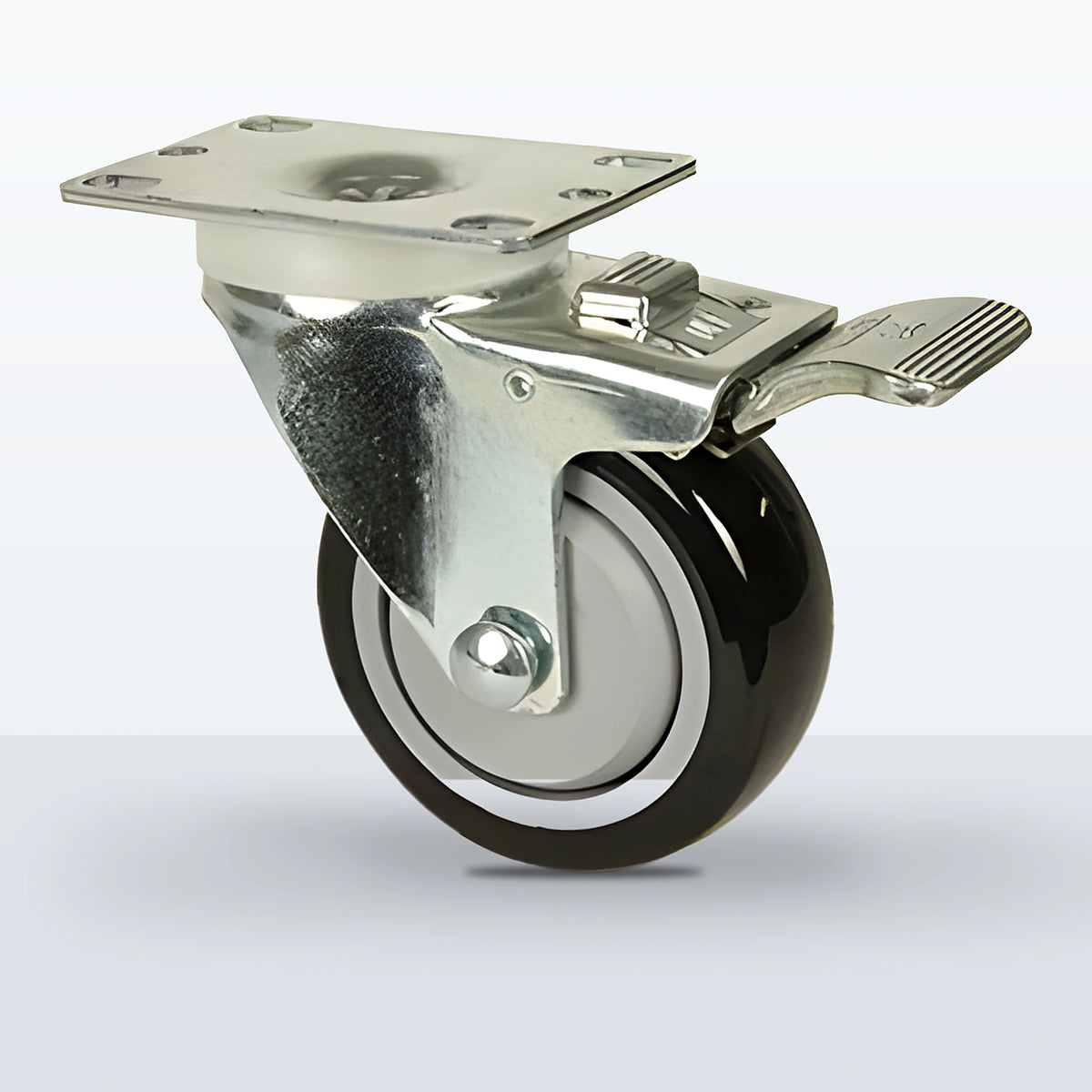 3-1/2" Polyurethane on Polypropylene Caster, Top Plate, 250 lb Capacity - Ball Bearing with Full Thread Guard