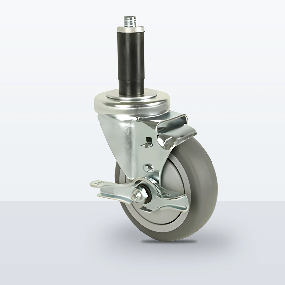 4" Thermoplastic Rubber on Polypropylene Expansion Stem Caster, 250 lb Capacity - Ball Bearing with Full Thread Guard