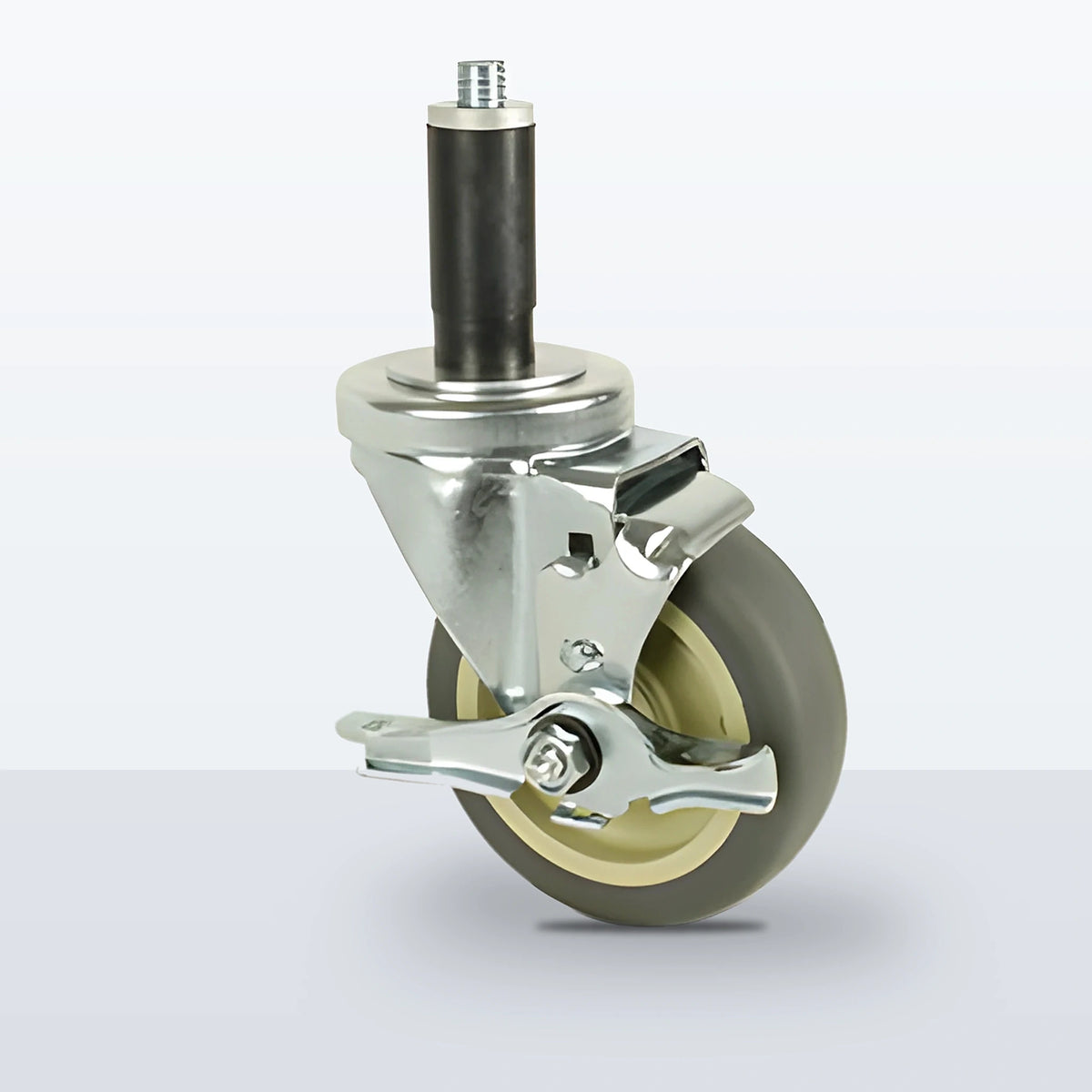 4" Thermoplastic Rubber on Polypropylene Expansion Stem Caster, 250 lb Capacity - Plain with Steel Bushing
