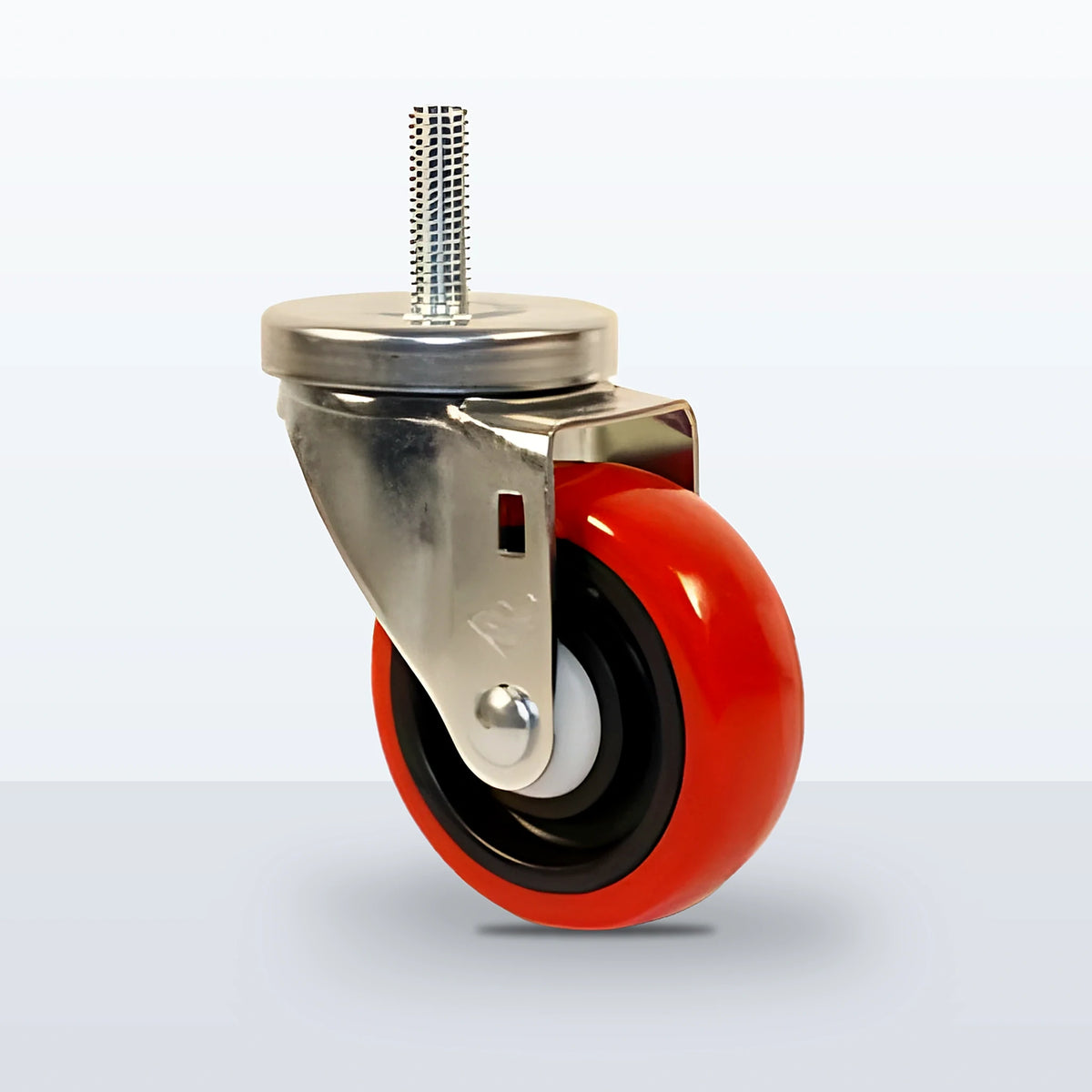 3-1/2" Polyurethane on Polypropylene Stem Caster, Threaded Stem 1/2"-13 X 1-1/2", 250 lb Capacity - Delrin with Steel Bushing