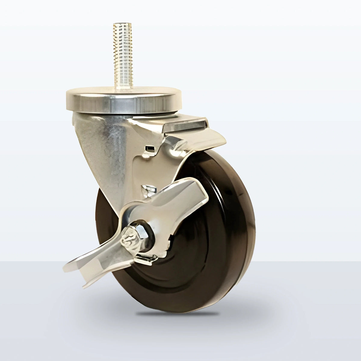 4" Soft Rubber Stem Caster, Threaded Stem 1/2"-13 X 1-1/2", 220 lb Capacity - Plain