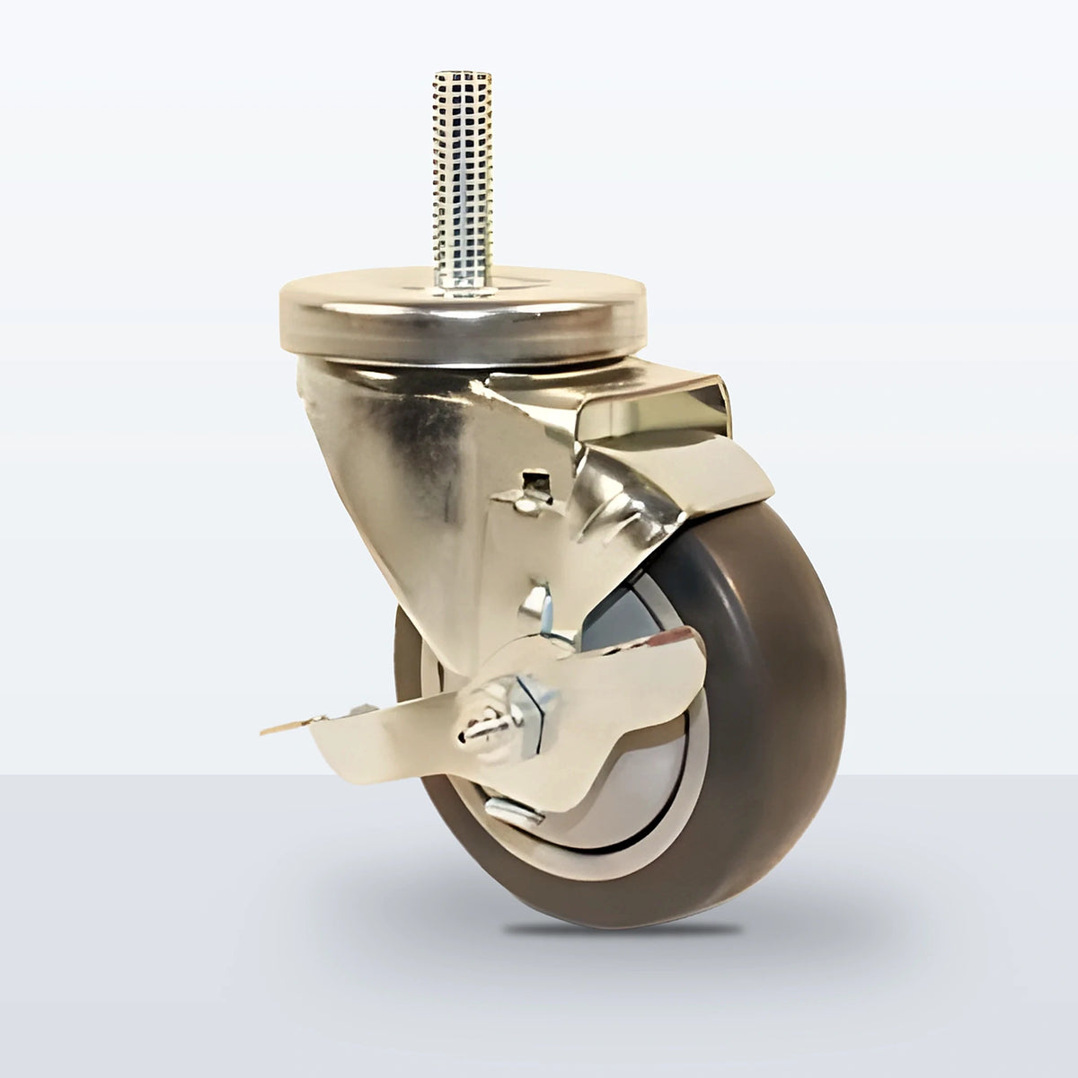 3-1/2" Thermoplastic Rubber on Polypropylene Stem Caster, Threaded Stem 1/2"-13 X 1-1/2", 230 lb Capacity - Ball Bearing with Full Thread Guard