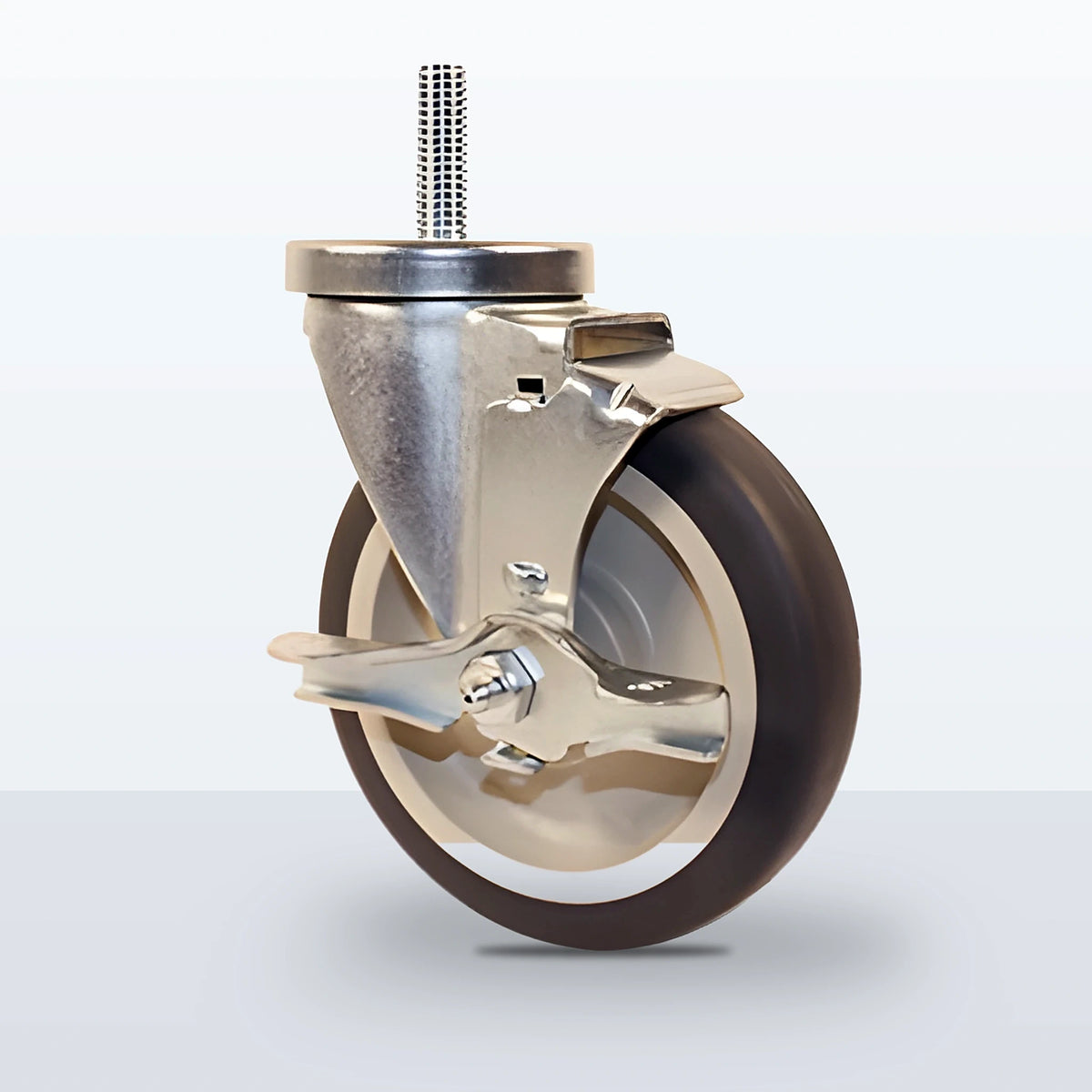 5" Thermoplastic Rubber on Polypropylene Stem Caster, Threaded Stem 1/2"-13 X 1-1/2", 300 lb Capacity - Plain with Steel Bushing