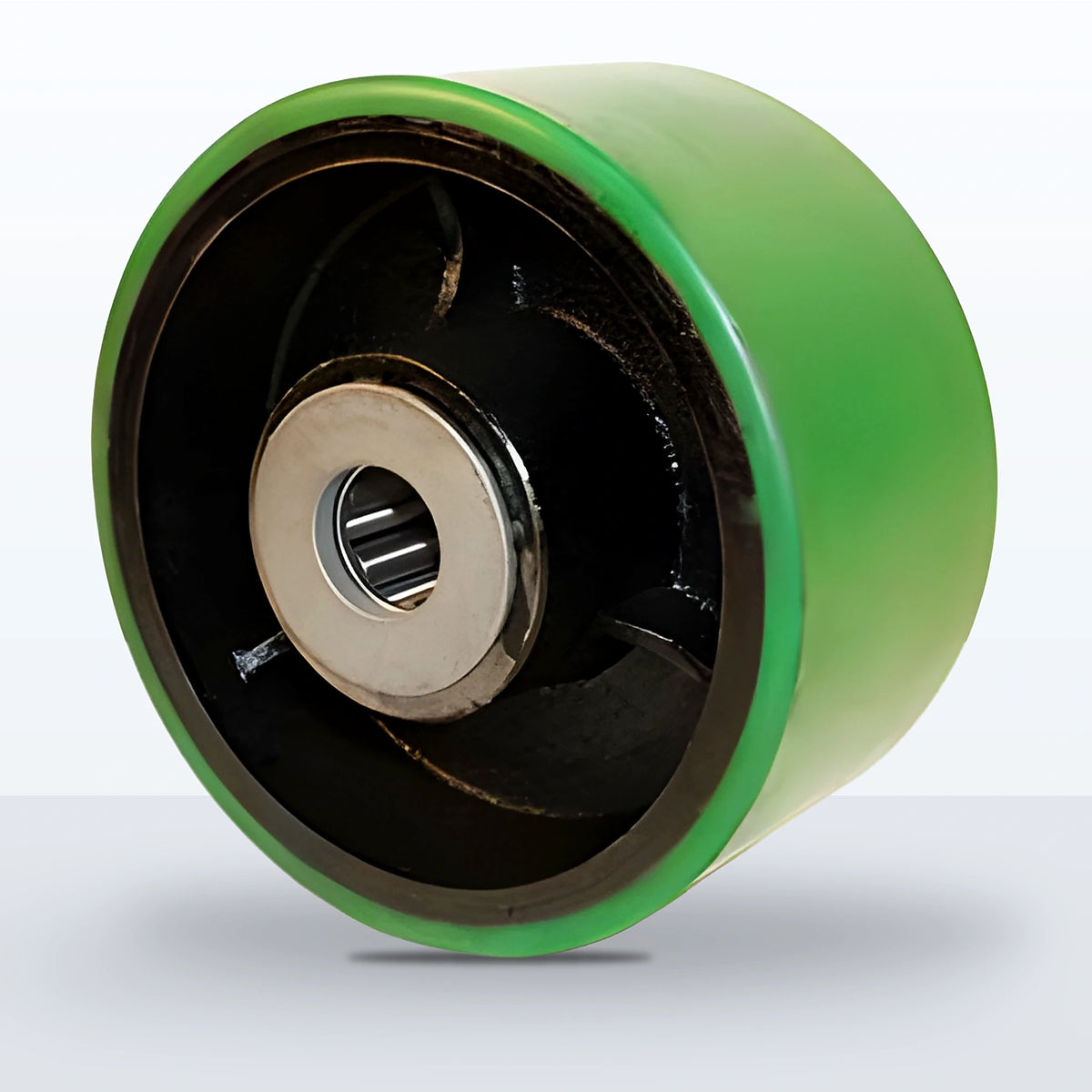 6" x 3" Polyurethane on Cast Iron Wheel, Roller Bearing, 2000 lb Capacity
