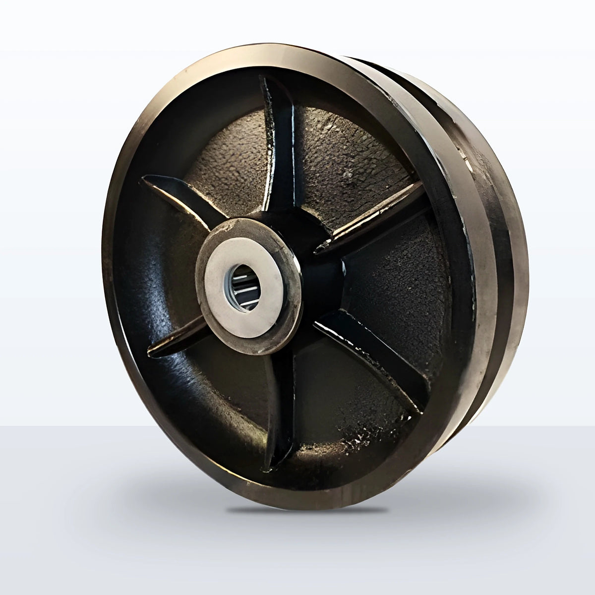 10" x 3" V-groove Cast Iron Wheel, Roller Bearing, 3500 lb Capacity