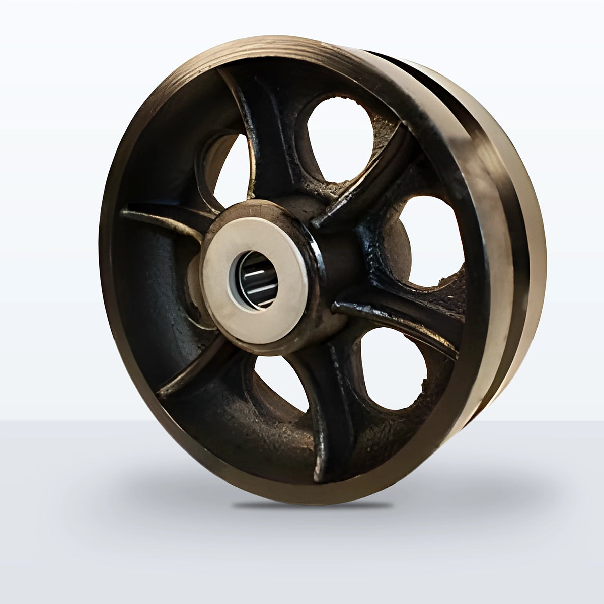 8" x 3" V-groove Cast Iron Wheel, Roller Bearing, 3500 lb Capacity