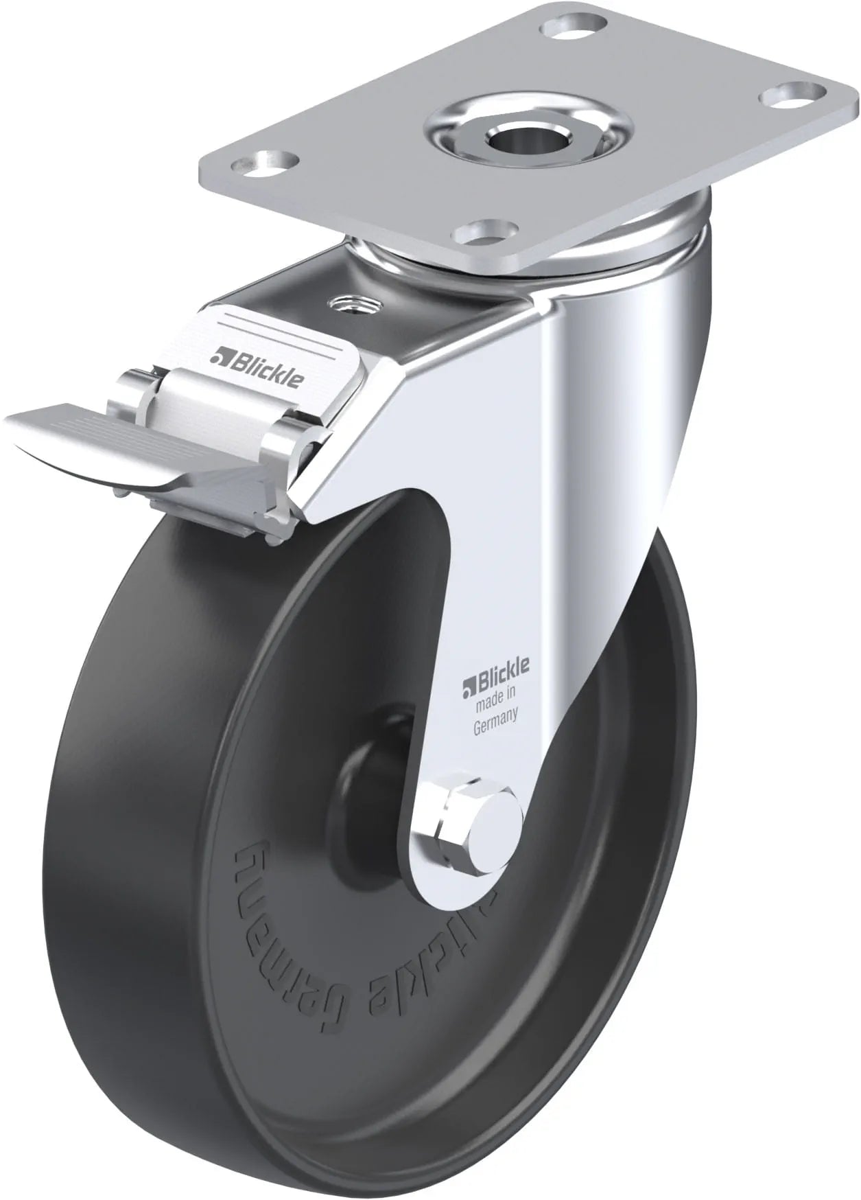 Light Duty 5" Plate Polyolefin Swivel Caster w/Brake Plain Bore (910379)