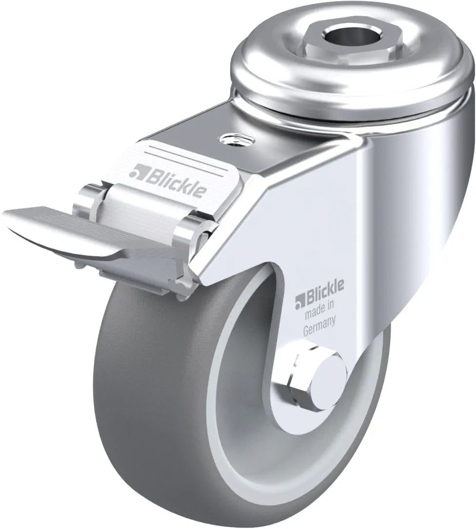 Light Duty 3-1/8" Hollow Kingpin TPR Swivel Caster Ball Bearing w/Brake (575175)