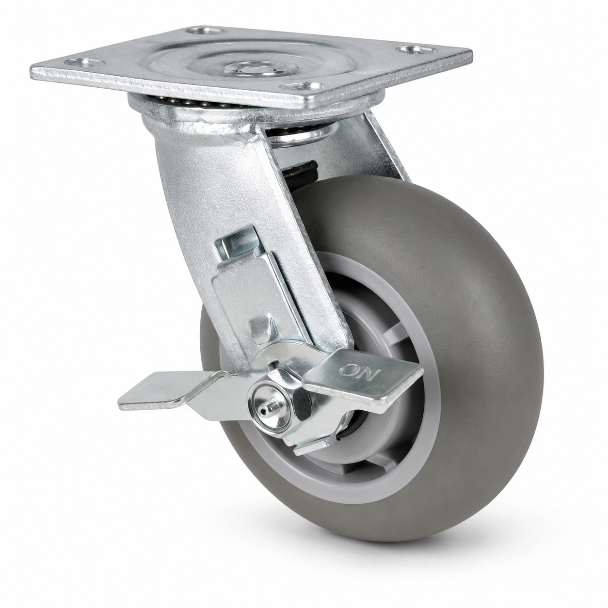 8" TPR Crown Tread Swivel with Brake, Top Plate, 600 lb Capacity