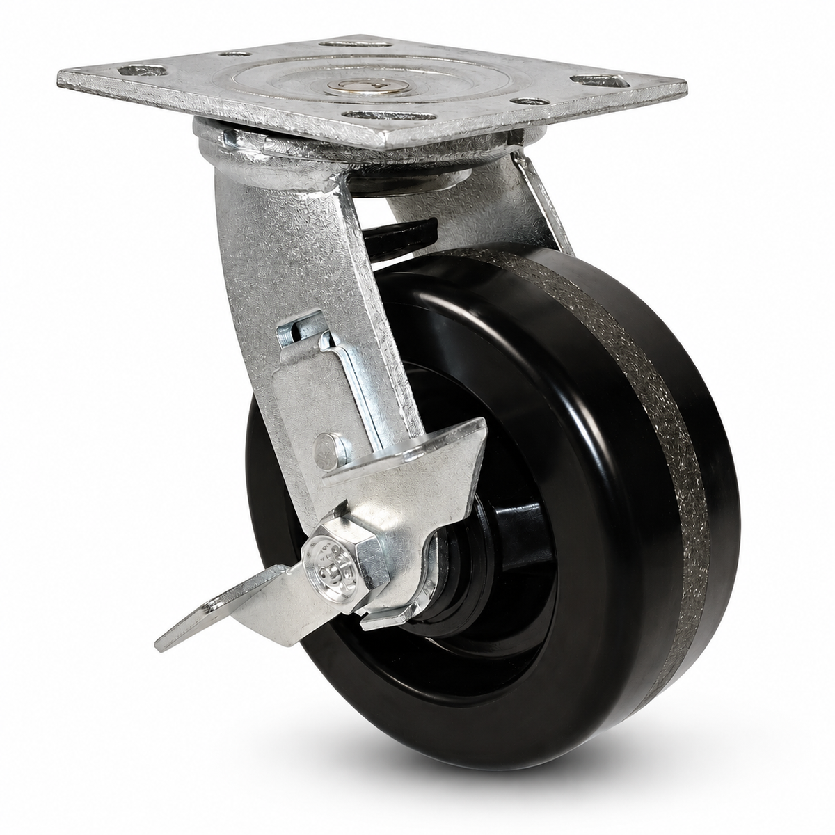 8" Phenolic Swivel with Brake, Top Plate, 1200 lb Capacity
