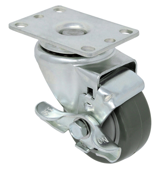 3" Polyurethane Swivel with Brake Caster, Top Plate, 250 lb Capacity