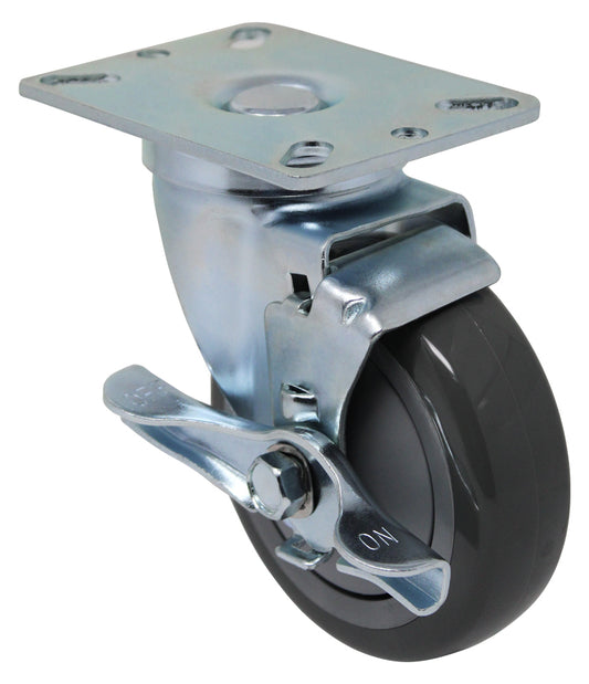 5" Polyurethane Swivel with Brake, Top Plate, 300 lb Capacity