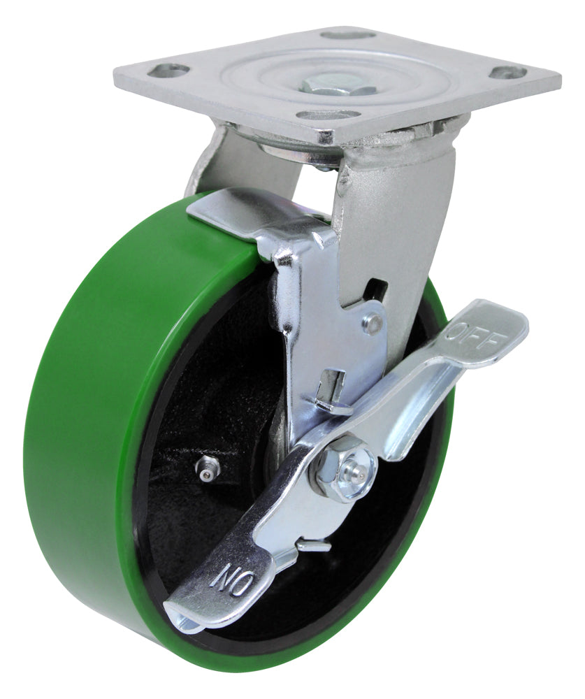 5" Polyurethane Swivel with Brake, Top Plate, 1100 lb Capacity